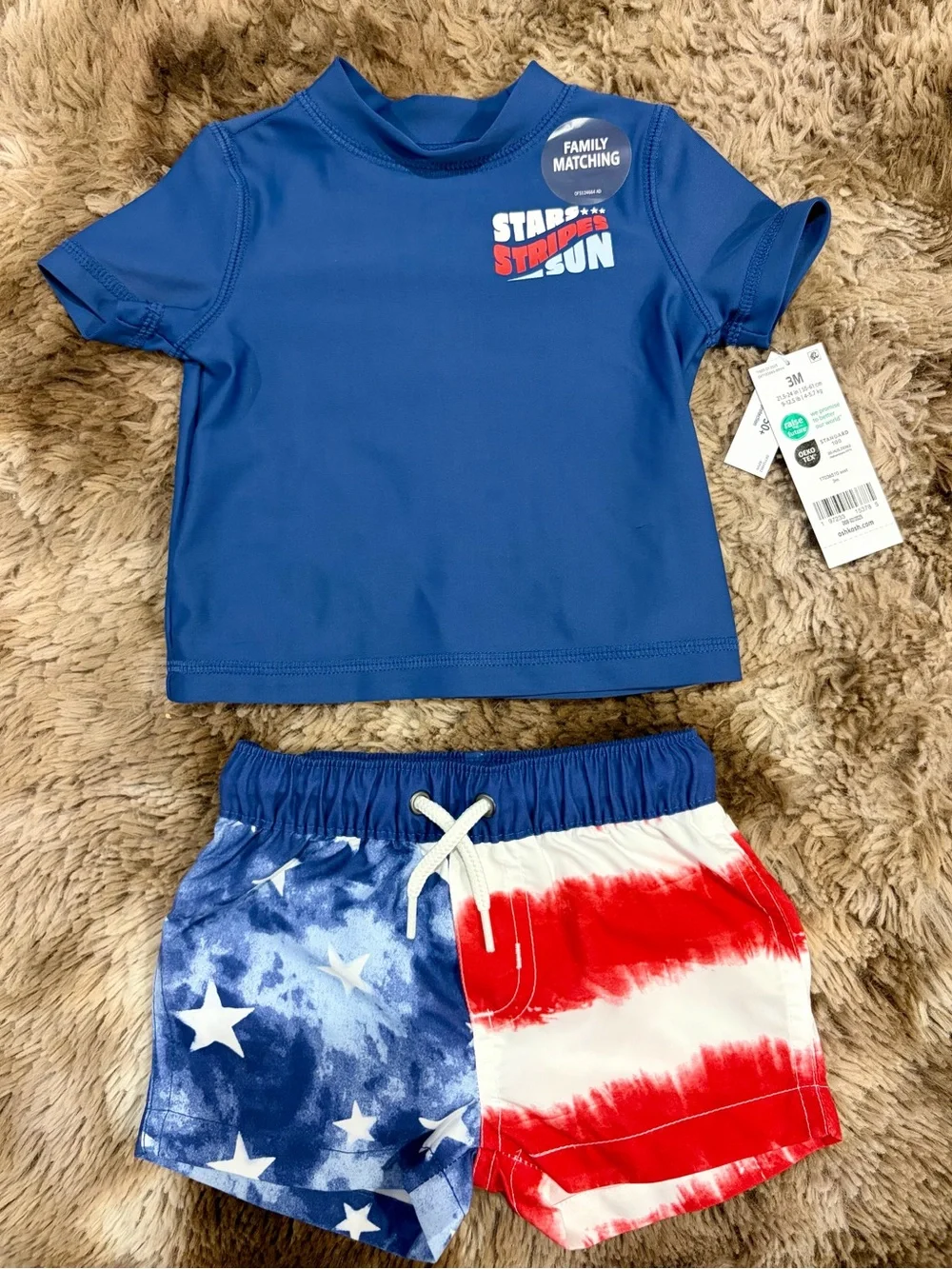 OshKosh Baby Boy 3M Stars & Stripes Rash Guard Swim Trunks Set NWT